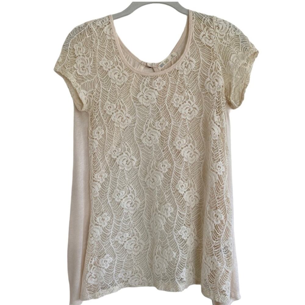 Nine Bird Short Sleeve Top Coverup Lace Front Open Back Size Small
